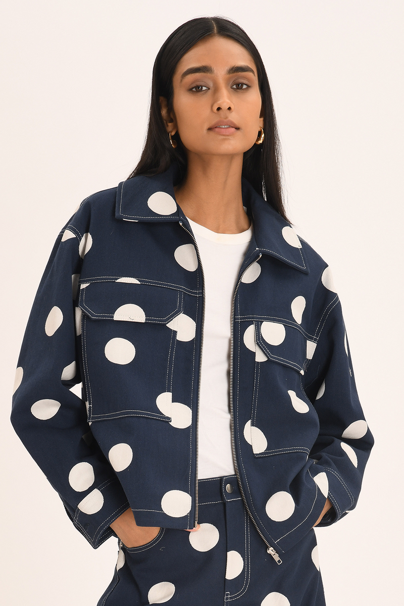 Zelie Jacket - Navy Polka