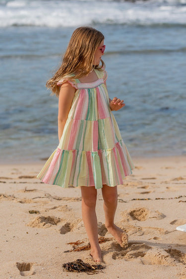 Kids Daisy Stripe Dress - Candy Cane - steele label