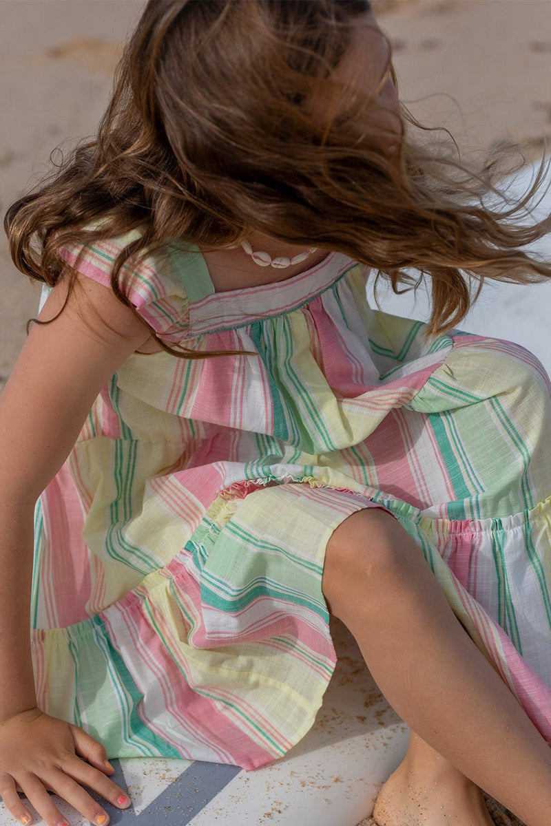 Kids Daisy Stripe Dress - Candy Cane - steele label